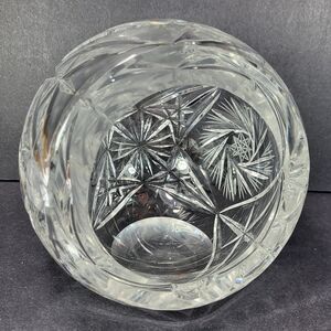 Sphere Orb Ball Crystal ASHTRAY ~5" Tall Wide Side Tilt Pinwheel Hobstar Vintage